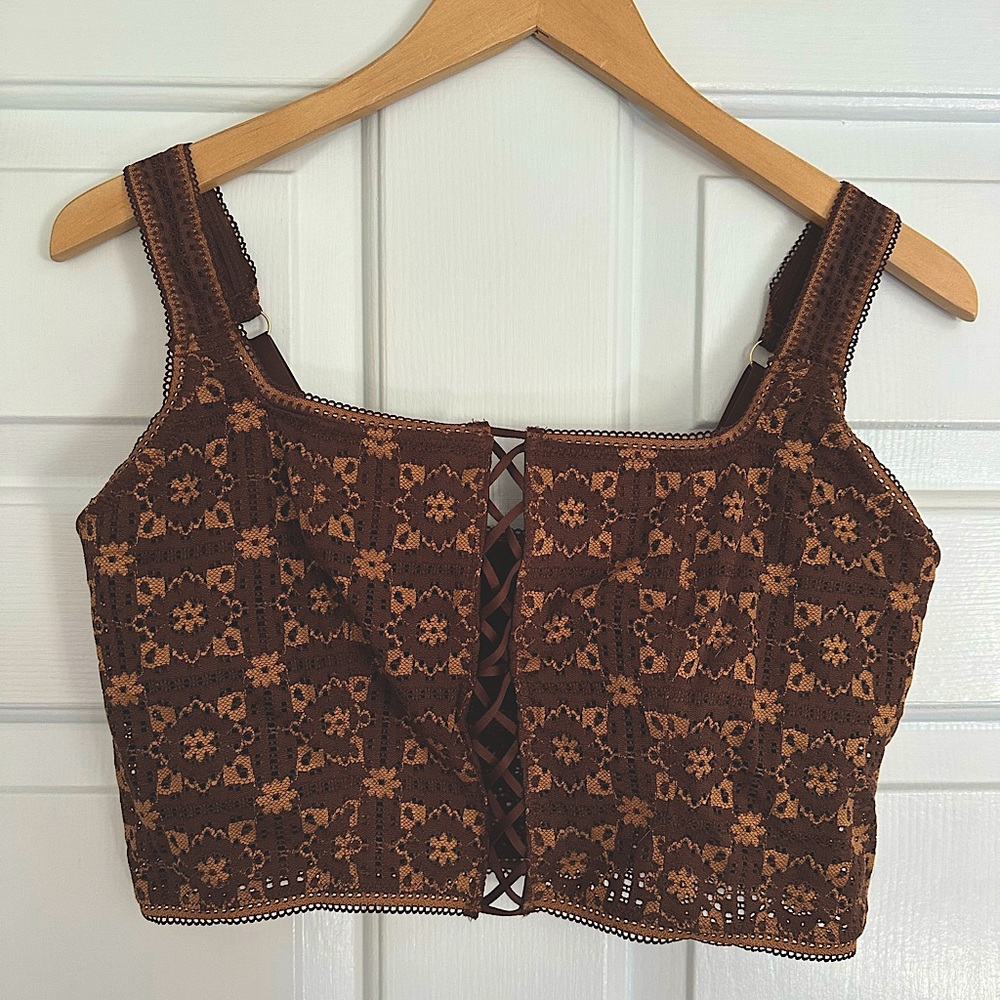 NWT Aerie Lace-Up Crochet Crop Top